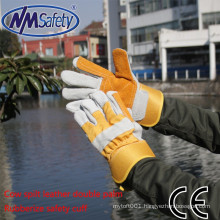 NMSAFETY two palm leather welding glove cow split security leather gloves